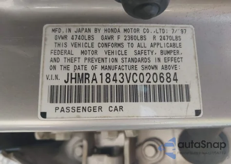 1997 Honda Odyssey Lx z USA, uszkodzony, nr VIN JHMRA1843VC020684